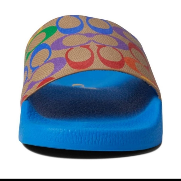 🔥Coach men's rainbow blue slides pool sandals flip-flops shoes new Logo Summer - Picture 6 of 9
